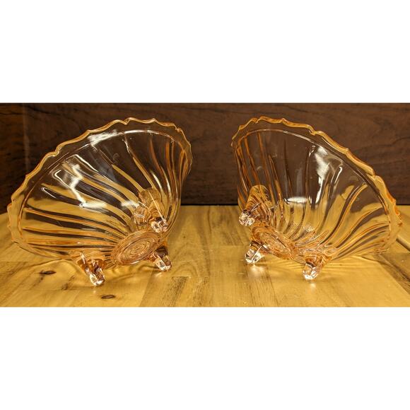 2 Vtg Jeanette Glass Candy Condiment Side Dish Footed Round Swirl Pink Jewelry - Picture 8 of 13